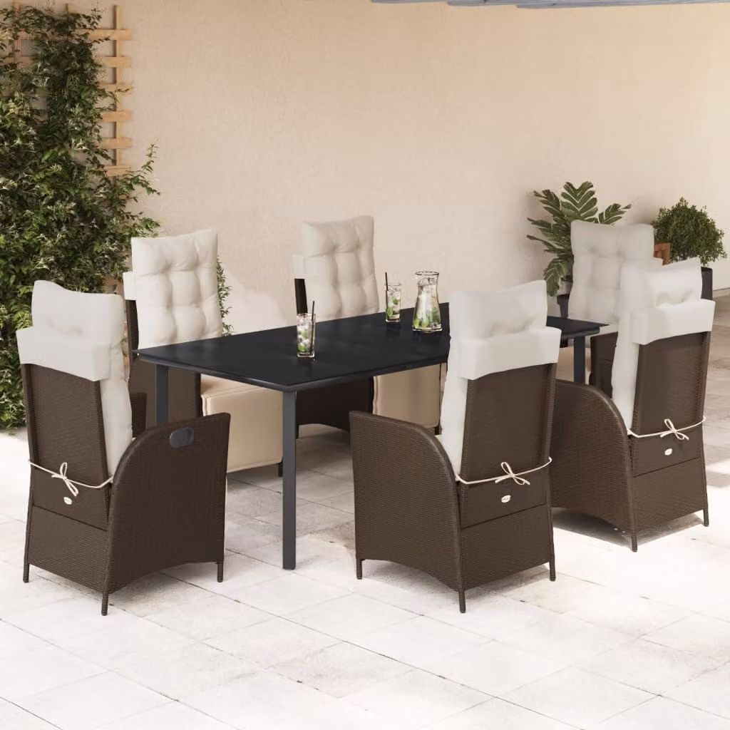 Maison Exclusive - Set da Pranzo da Giardino 7pz con Cuscini in Polyrattan Marrone
