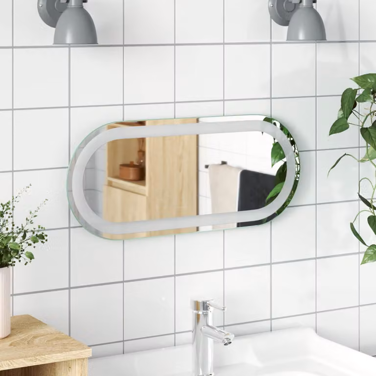 Specchio da bagno moderno vidaXL con illuminazione LED in vetro temperato, L 60 cm x P 25 cm