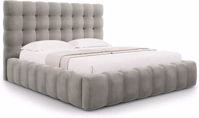 Letto con cassettone e testiera Bali Cosmopolitan Design in velluto grigio chiaro L: 160 cm, P: 200 cm