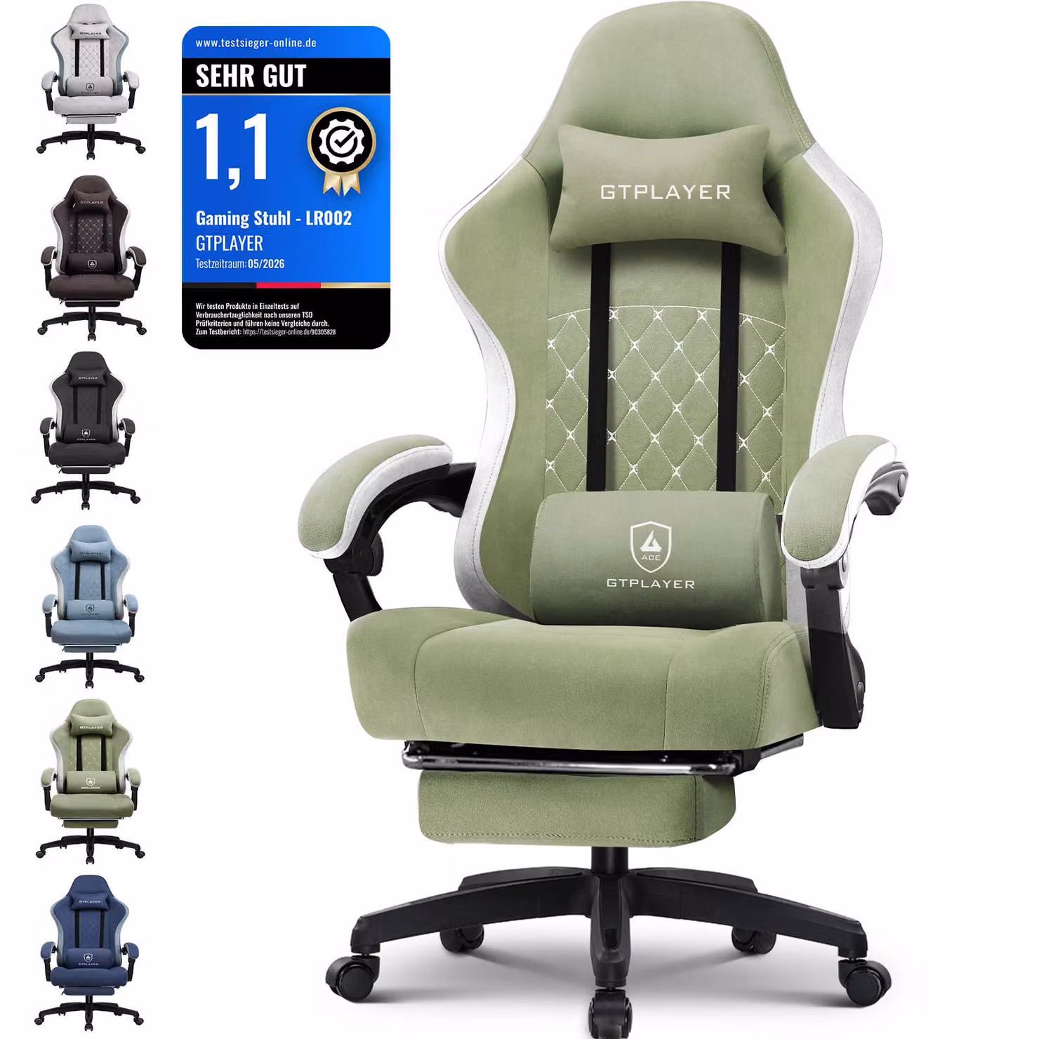 PLAYER sedia da gioco Poltrona ergonomica da gioco Sedia da scrivania Sedia da corsa per PC gamer con superficie in tessuto, cuscino di seduta in piuma, braccioli di collegamento