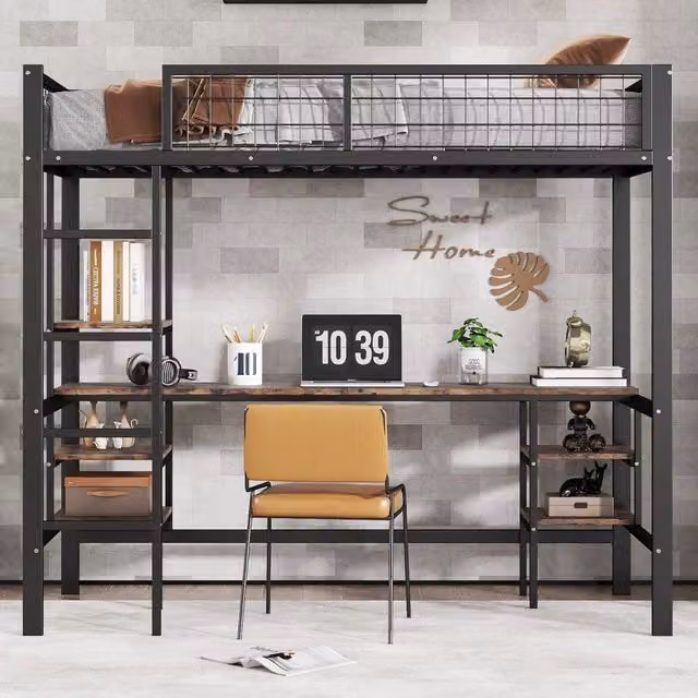 letto a castello metallo e legno nero 90 x 200 cm