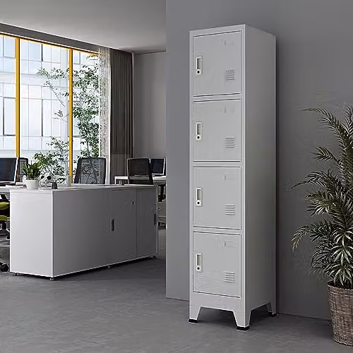 [en.casa] Armadio Spogliatoio Mobile a Colonna in Acciaio 180 x 38 x 45 cm Scomparti con 4 Ante Chiusura a Chiave e Targhetta - Grigio