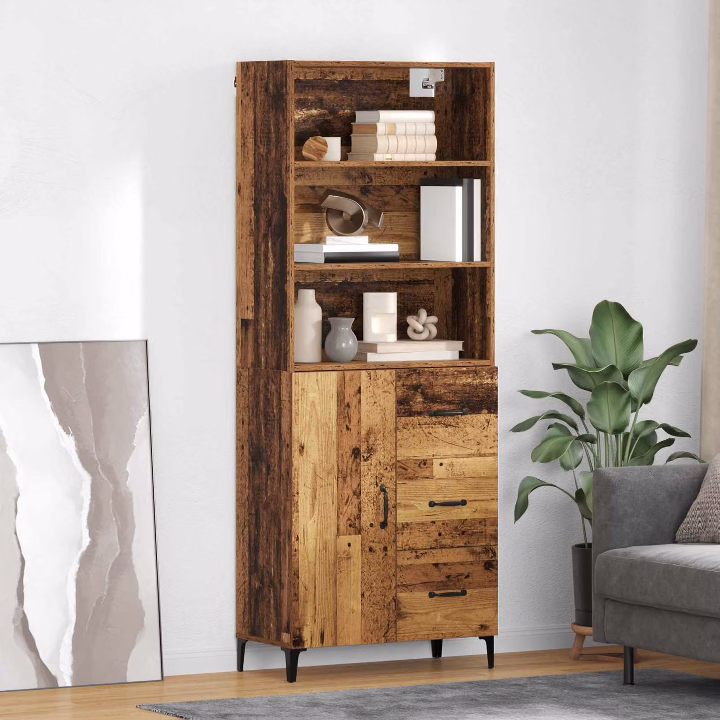 Credenza moderna vidaXL in legno vecchio e metallo, colore marrone, L: 69,5 cm, P: 34 cm, H: 180 cm