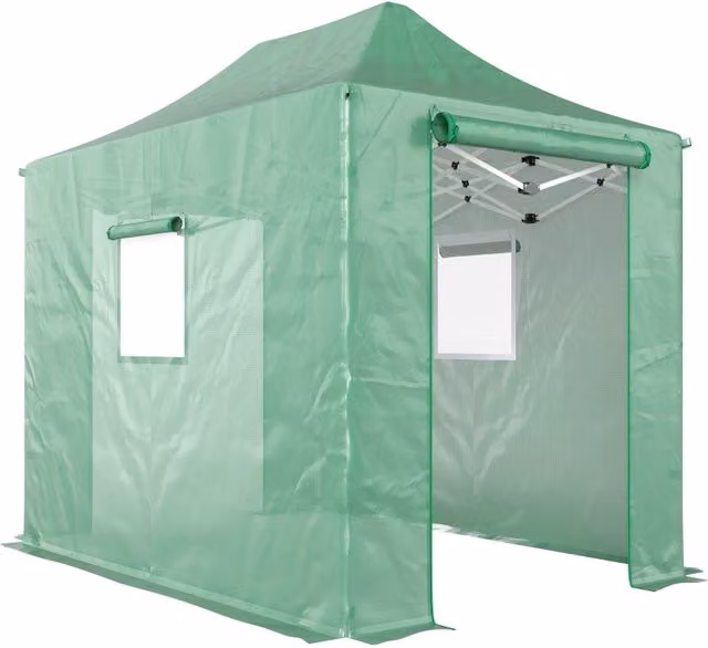Serra pop-up pieghevole 295x200x270 cm PE verde con finestre e porte zip