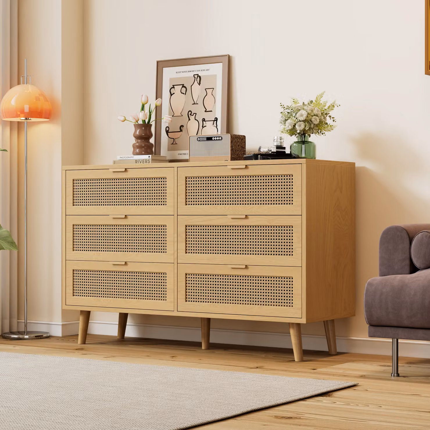 Cassettiera Sweiko con 6 cassetti, cassettiera in legno, cassettiera con maniglie in metallo, per camera da letto, soggiorno, ufficio, credenza con tanto spazio, dimensioni: L120/H76,5/T40 cm