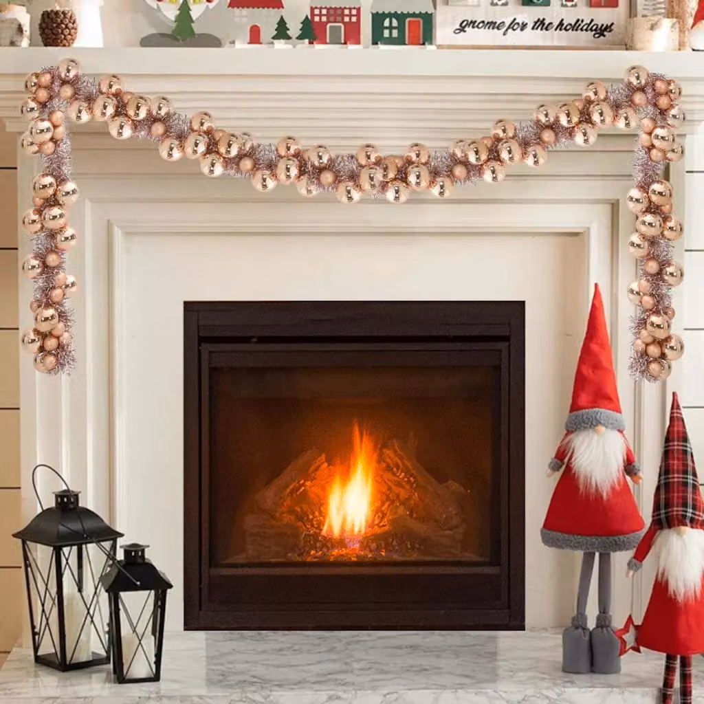 Ghirlanda di Natale con Palline LED vidaXL, Colore Oro Rosa, Lunghezza: 186 cm