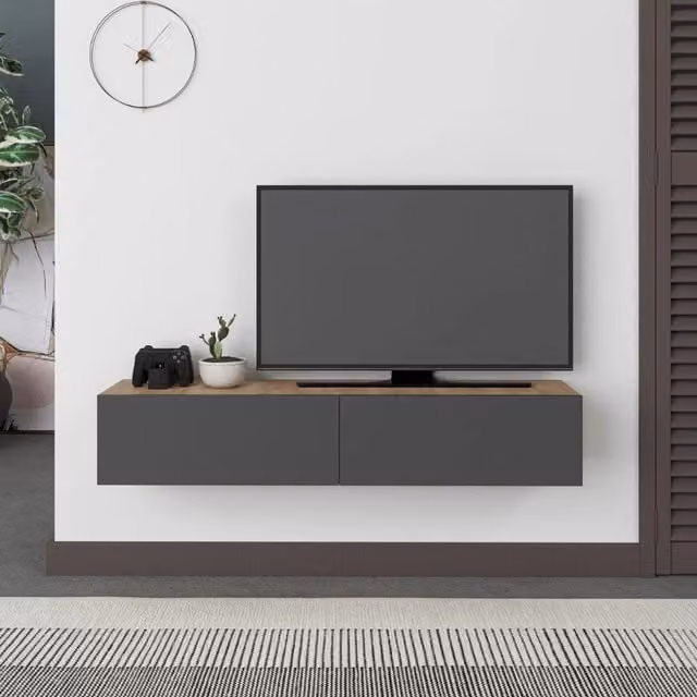 Mobile porta Tv sospeso ante a ribalta Francy colore rovere antracite 135 cm