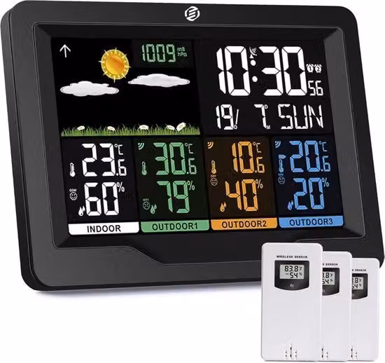 Stazione Meteorologica Interna e Esterna - Stazione Meteorologica - Senza Fili - Termometro, Barometro, Umidistat - Sensore Esterno - Temperatura - Previsioni del Tempo