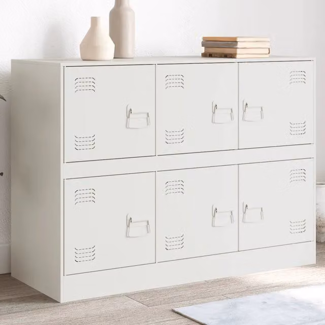 Credenza Buffet Design Mania Bianca in Metallo per Cucina e Soggiorno L: 99 cm, P: 39 cm, H: 73 cm
