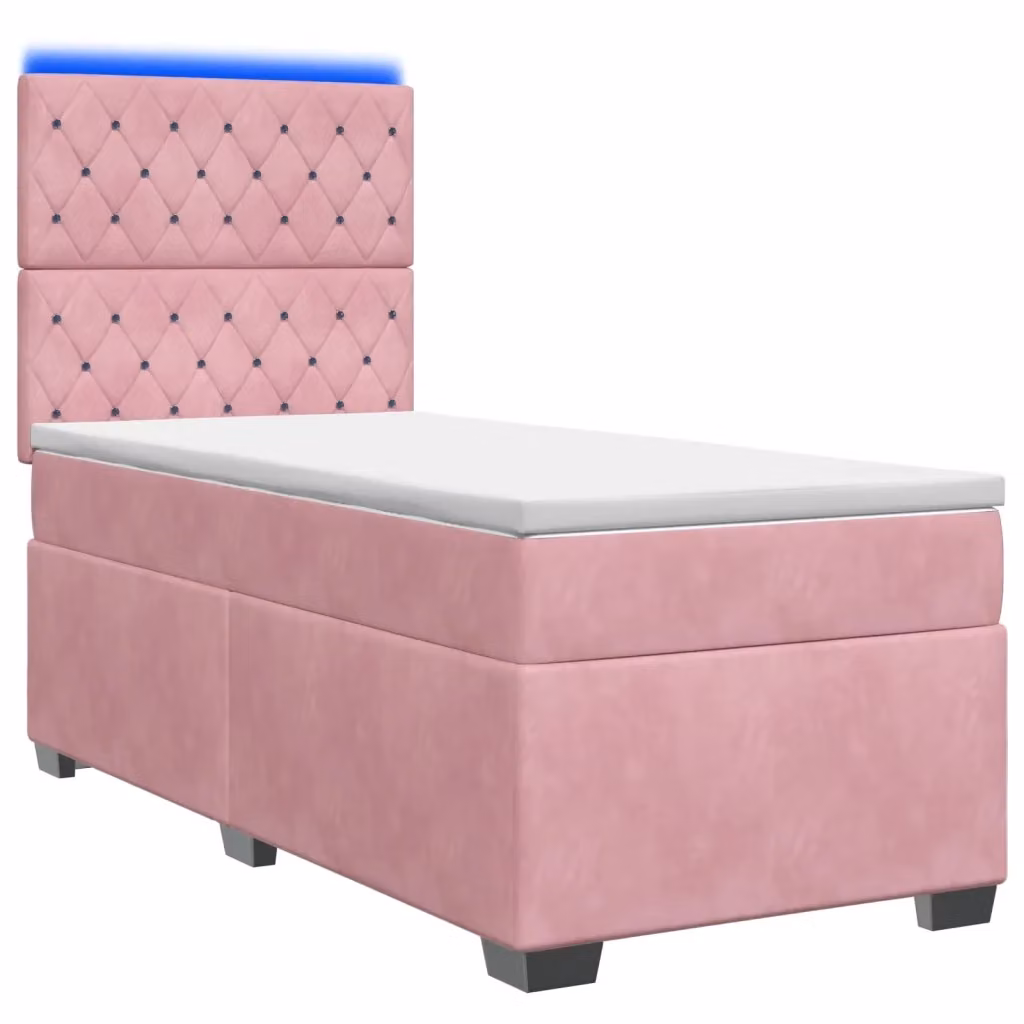 Letto box spring con materasso ibrido vidaXL in velluto rosa e bianco con base a sollevamento, illuminazione sottostante e porta USB, L/P: 80 x 200 cm – 2
