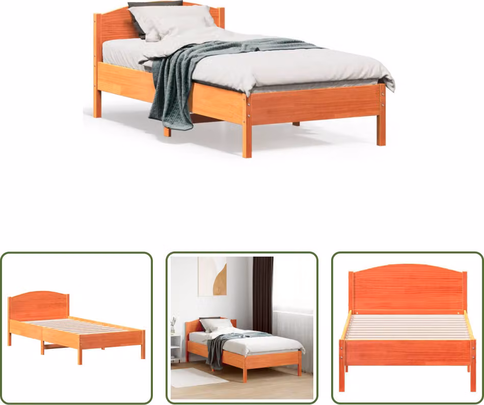 The Living Store letto in legno massiccio senza materasso cera marrone 75x190 cm legno di pino