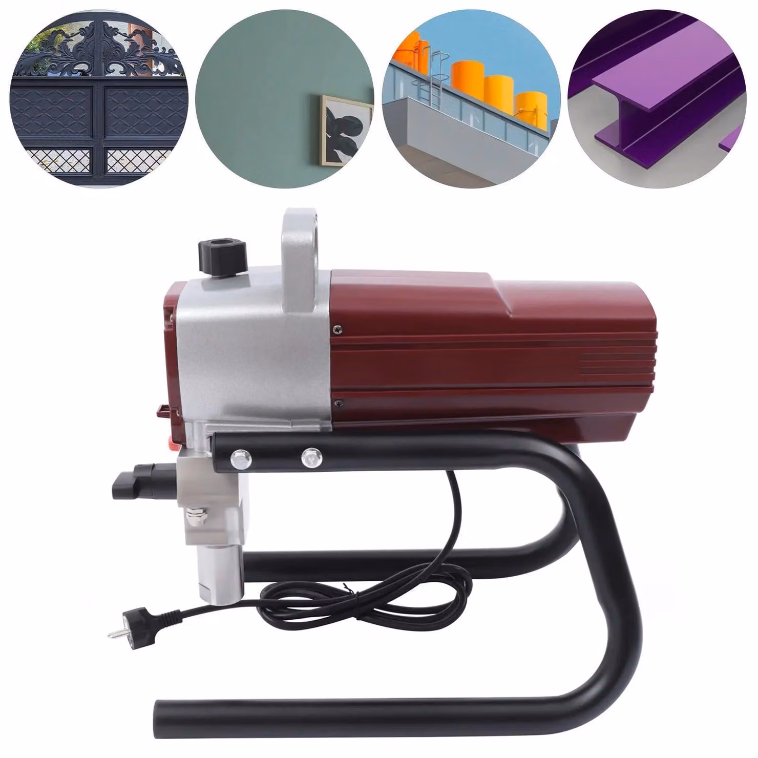 Spruzzatore a pressione senza aria - Pistola per verniciatura - Spruzzatore di vernice - Pistola a spruzzo - Motore da 1800W - Tubo da 10 metri
