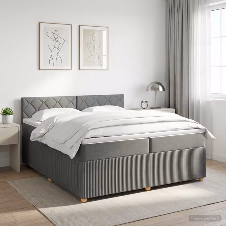 Letto box spring con materasso vidaXL Grigio Scuro e Bianco L/P: 200 x 200 cm