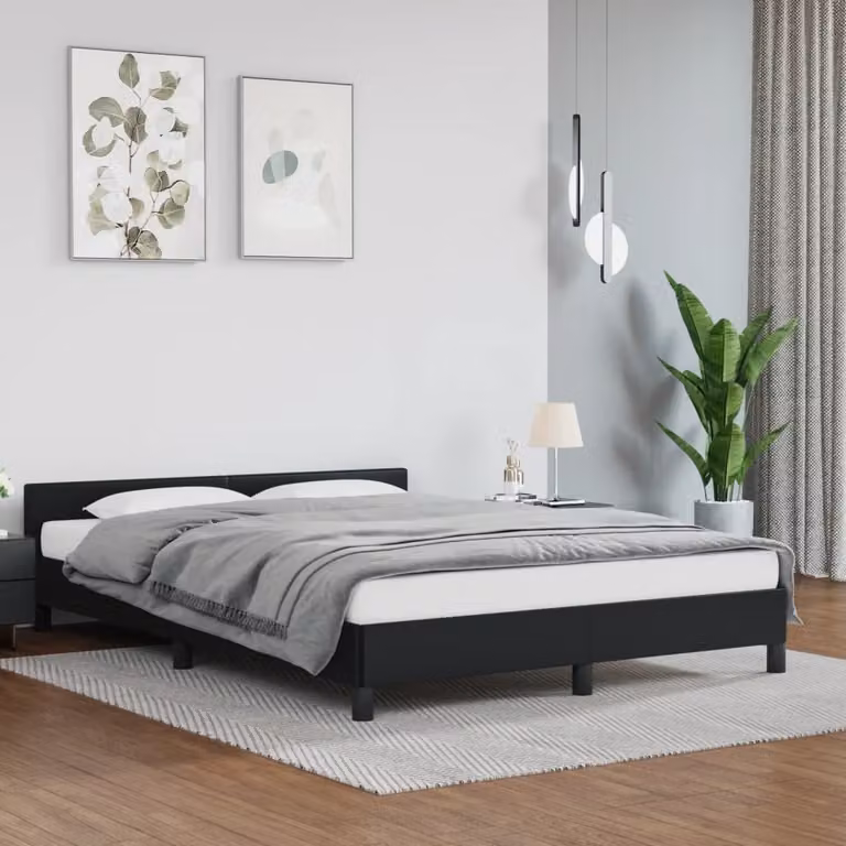 The Living Store Struttura letto con testiera nera 140x200 cm in ecopelle