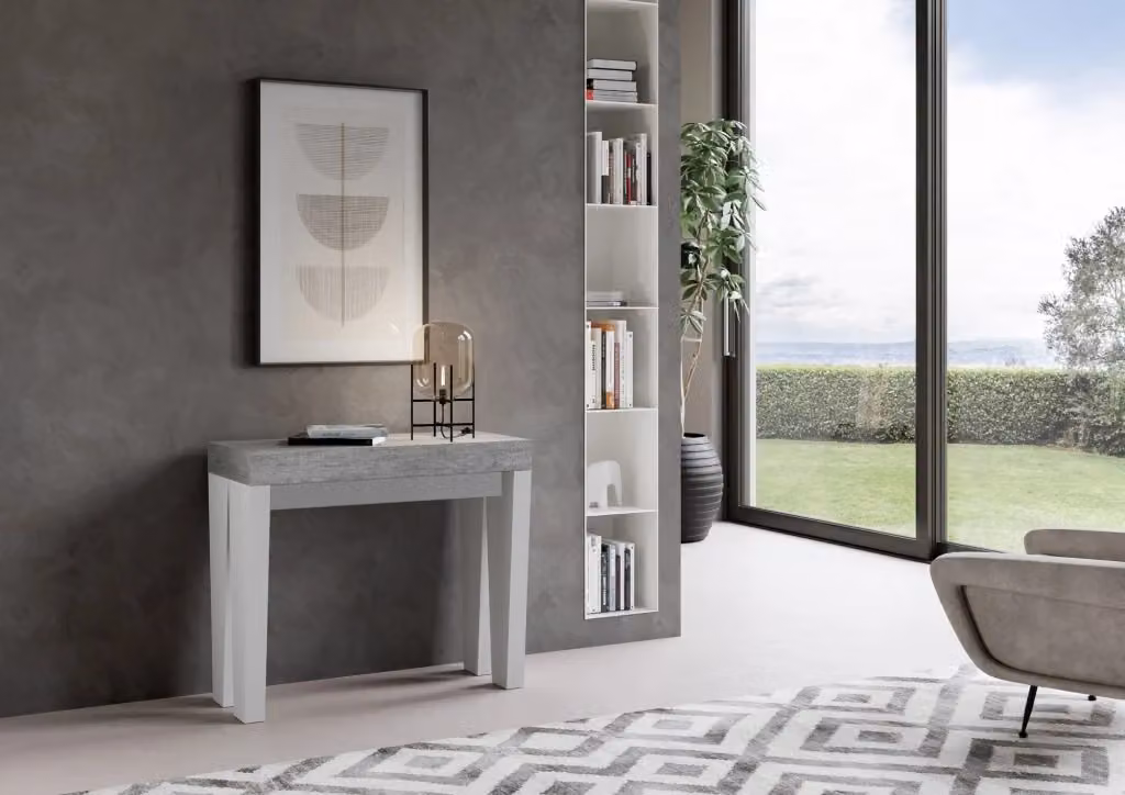 Consolle Allungabile GIORDANOSHOP in Nobilitato Grigio e Bianco L/P/H: 90-196 x 40 x 77 cm – 2