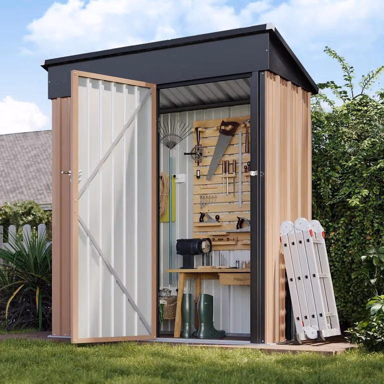 Capanno da giardino in metallo, dimensioni 1,5 x 0,9 metri, colore marrone, zincato, impermeabile, con serratura e tetto inclinato