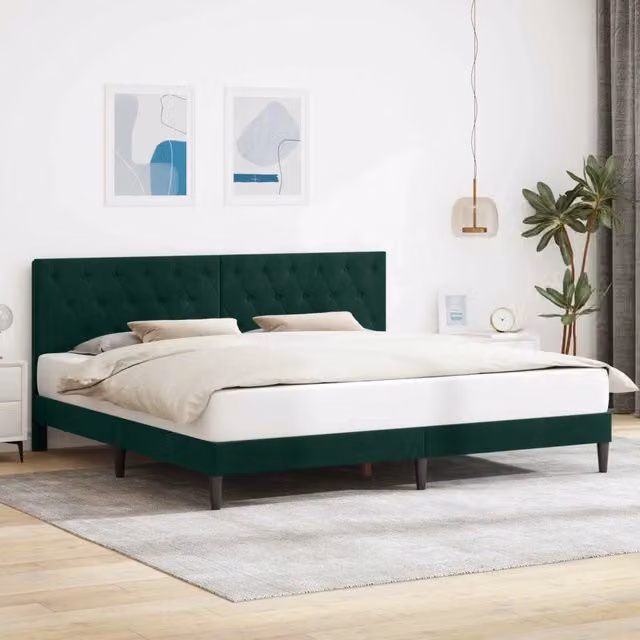 Struttura letto moderna DESIGN IN in velluto verde con giroletto L/P: 200 x 200 cm – 1