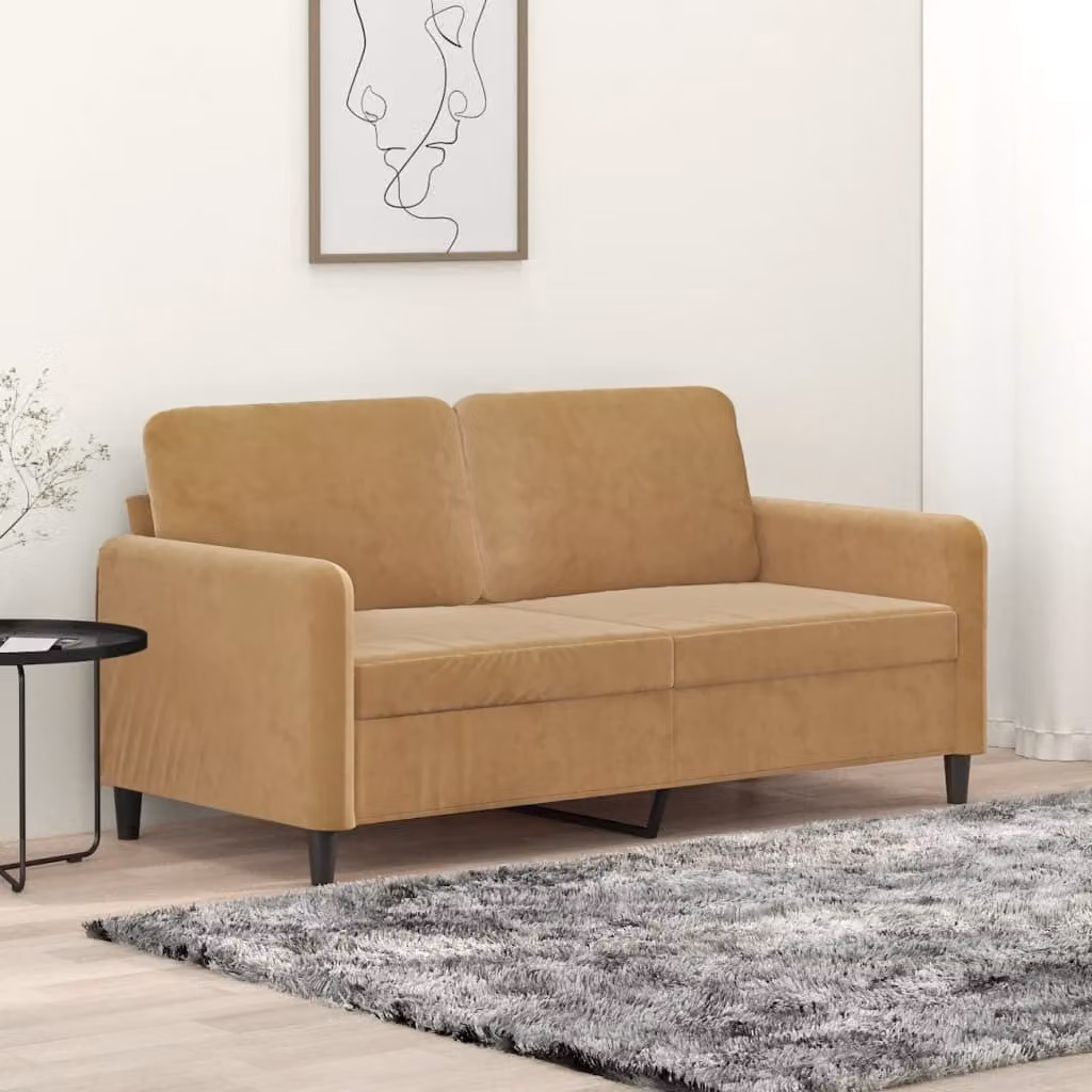 Divano esclusivo, due posti, color marrone, 140 cm, in velluto