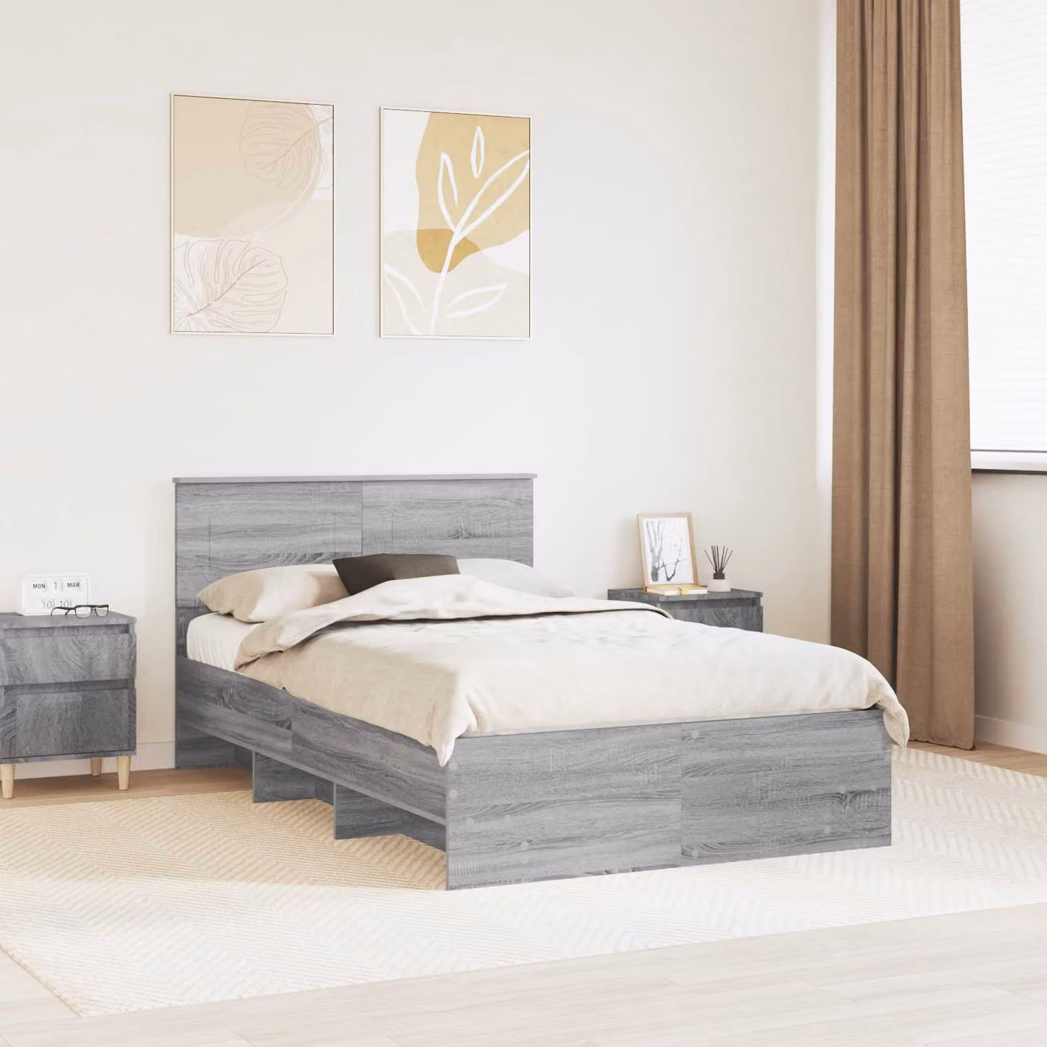 Struttura del letto moderna con cassetti in MDF grigio L/P/H: 140 x 200 x 90 cm