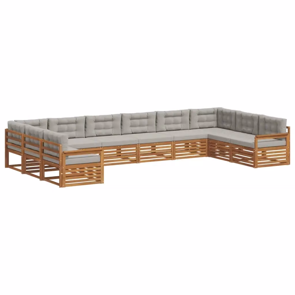 Set di divani da giardino a L vidaXL in legno di acacia con cuscini grigi – 2