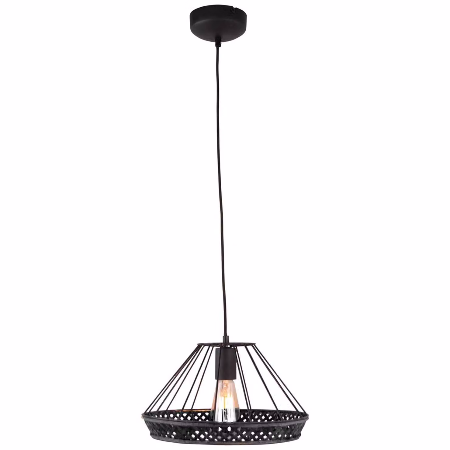 Tory lampada a sospensione a 1 luce nero opaco/rattan