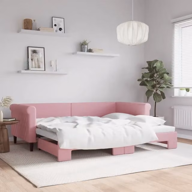 Divano Letto Moderno vidaXL in Velluto Rosa per Soggiorno e Camera da Letto – 1