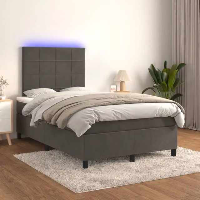 Letto Ibrido vidaXL con Materasso e Illuminazione LED, Struttura in Legno e Tessuto Velluto, L/P/H: 120 x 200 x 128 cm, Grigio e Bianco – 1
