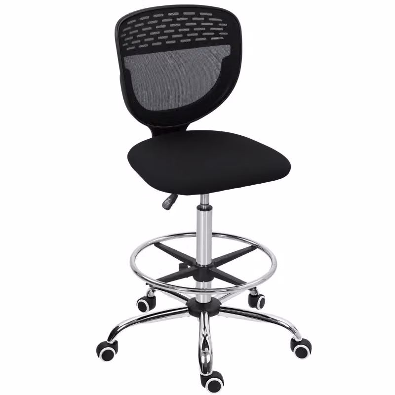 Sedia da Ufficio Ergonomica con Poggiapiedi e Ruote, Schienale in Tessuto e Seduta in Poliestere, Nero, L/P/H: 59 x 59 x 106-126 cm – 2