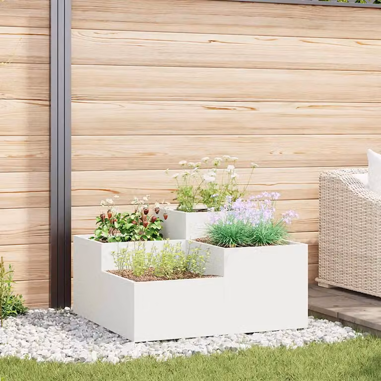 Vaso da giardino vidaXL in acciaio bianco L: 80 cm, P: 80 cm, H: 48 cm