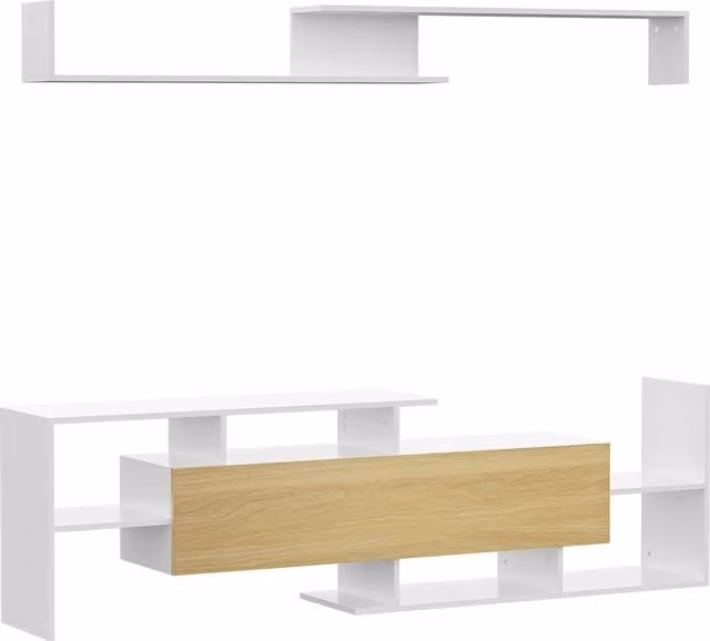 Mobile TV Moderno HOMCOM con Mensola a Muro e Ripiani Aperti in Legno Bianco e Naturale per il tuo Soggiorno