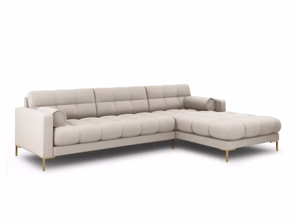 Divano angolare destro Bali di Cosmopolitan Design, modello a 5 posti in tessuto beige e oro con design moderno per il tuo soggiorno – 2