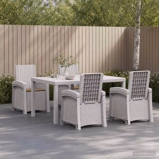 Set da pranzo moderno vidaXL in rattan sintetico per giardino e terrazzo, colore bianco e beige
