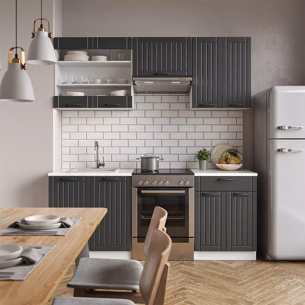 Cucina componibile Fame-Line Vicco stile rustico, colore antracite e bianco, L: 200 cm – 2