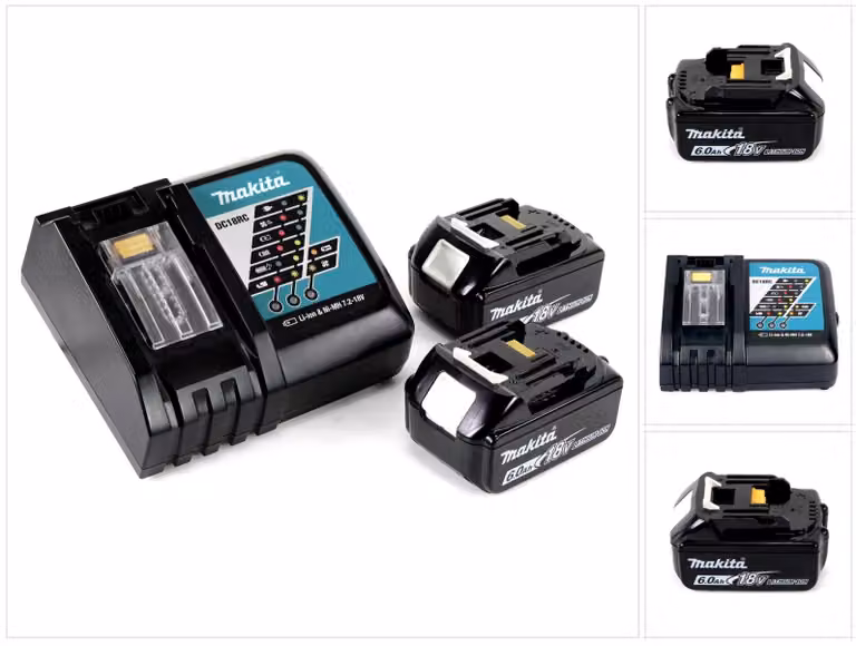 Makita Kit Power Set con 2x Batterie BL 1860 6,0 Ah 18 V + Caricatore rapido DC 18 RC