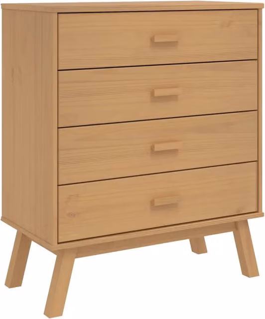 Cassettiera in stile scandinavo in legno di pino marrone con finitura cerata L: 76,5 cm, P: 39 cm, H: 90 cm