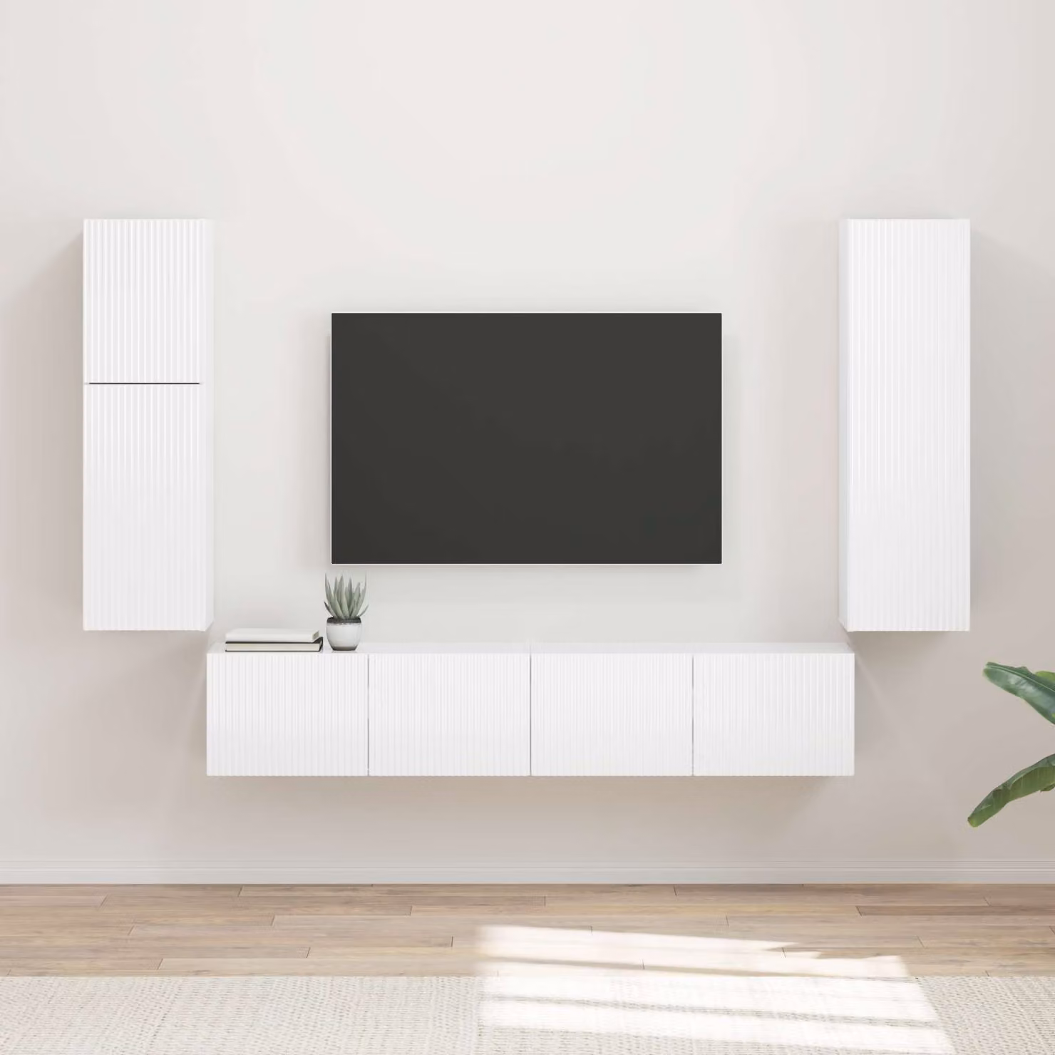Set mobile TV moderno vidaXL in 4 pezzi Bianco Lucido in legno MDF per il tuo soggiorno