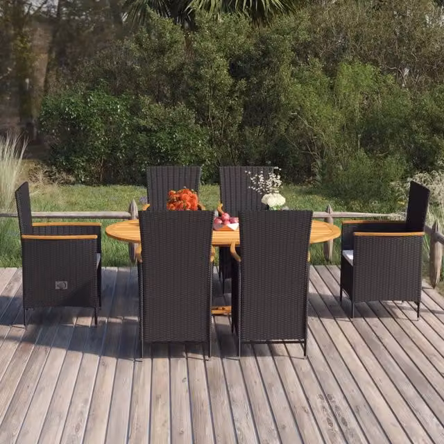 Set da giardino vidaXL in legno di acacia oliato con finitura rustica, 7 pezzi, bianco e nero – 1
