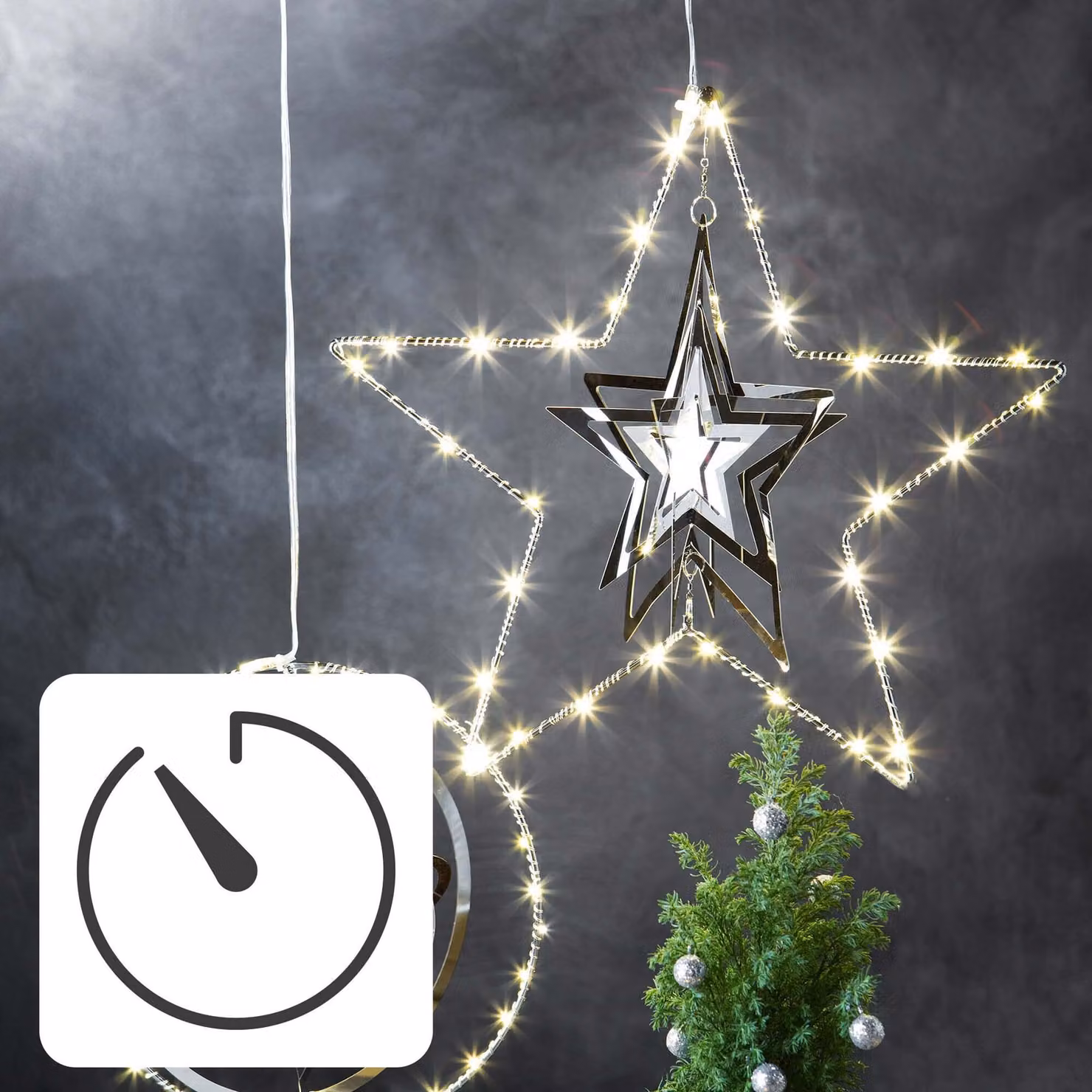 Stella LED 3D in metallo diametro 30cm LED ww - Illuminazione per feste 522990