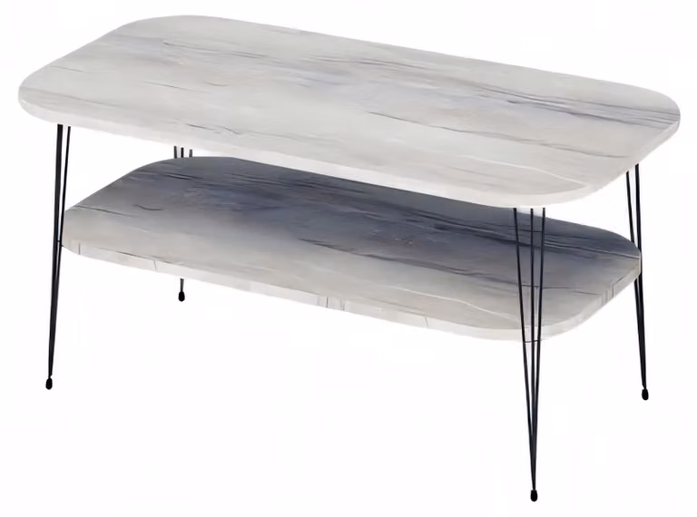 Moderner grauer Couchtisch aus Holz mit Edelstahl-Design