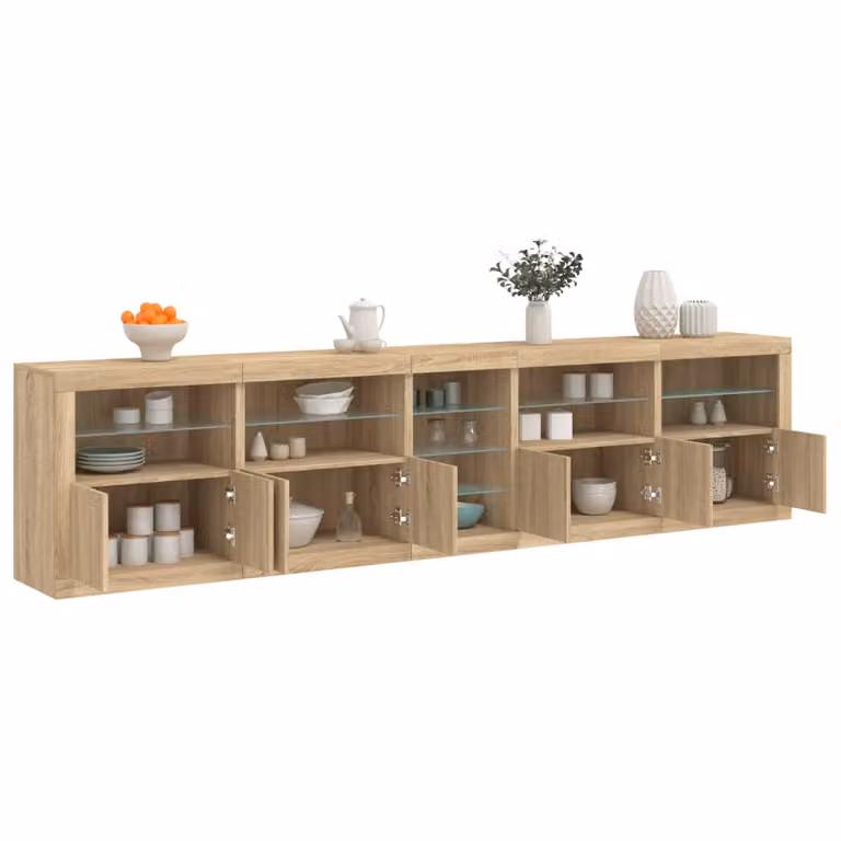 Credenza moderna vidaXL con luci LED in rovere sonoma, L: 283 cm, P: 37 cm, H: 67 cm