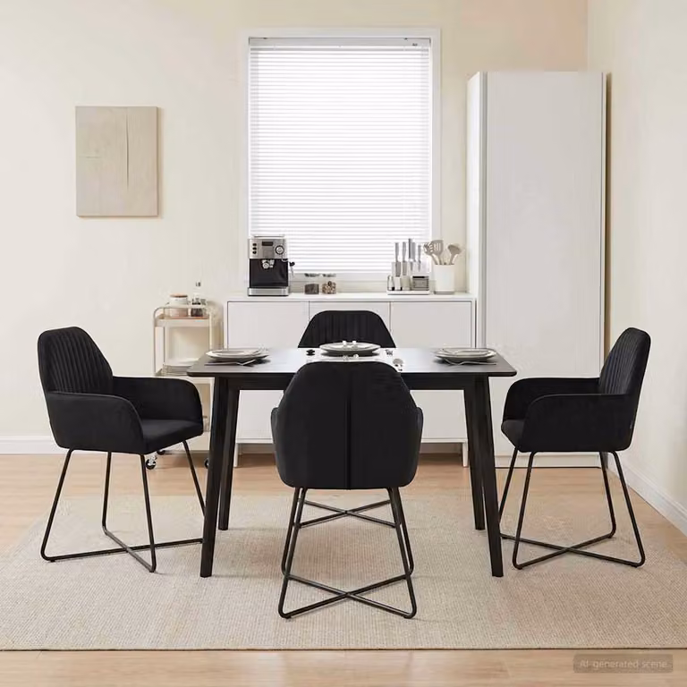 Set di 4 sedie da pranzo vidaXL in velluto nero con struttura in metallo e plastica, L: 55 cm, P: 50 cm, H: 84 cm