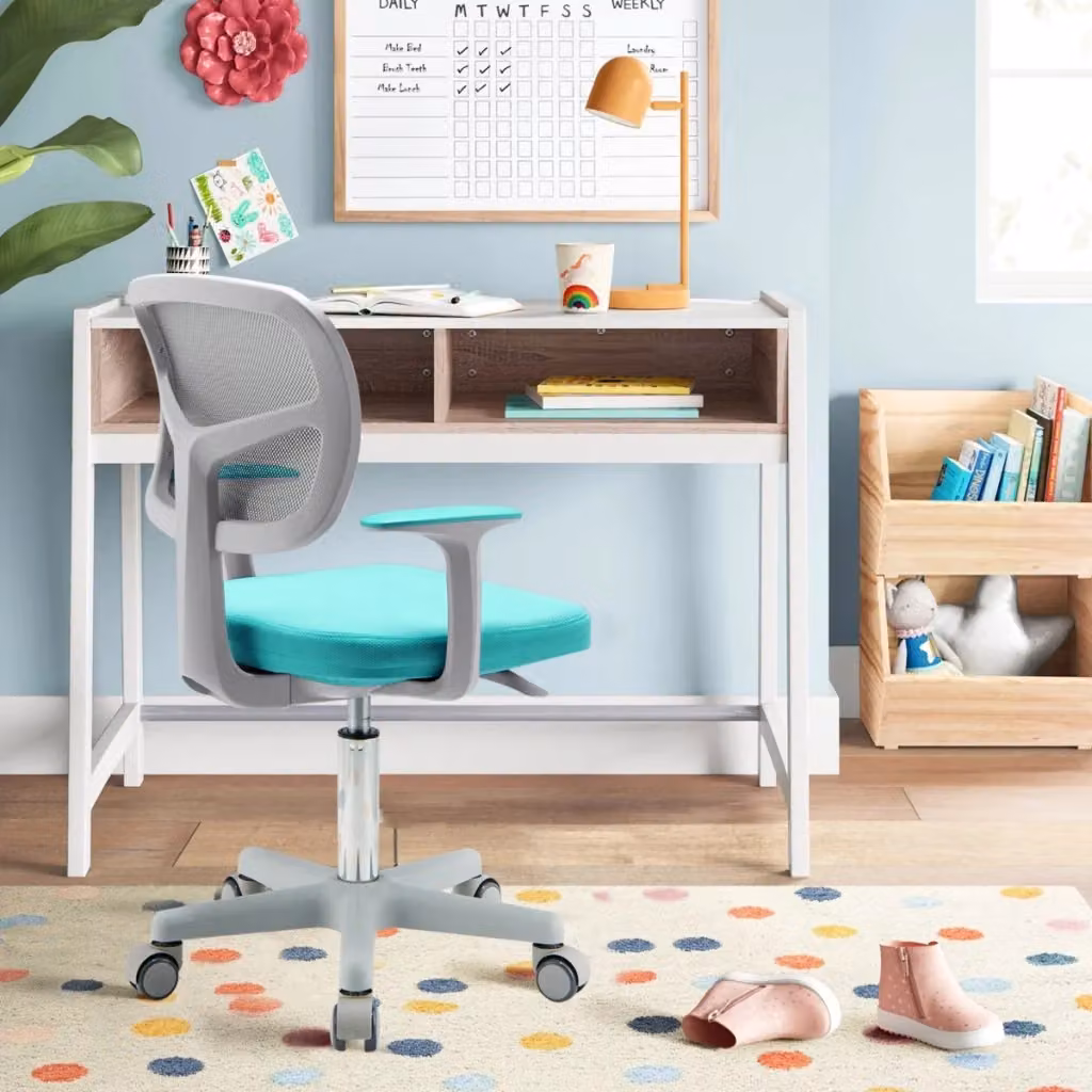 Sedia da scrivania girevole per bambini DESIGN IN, colore verde, con braccioli e ruote, altezza regolabile – 2