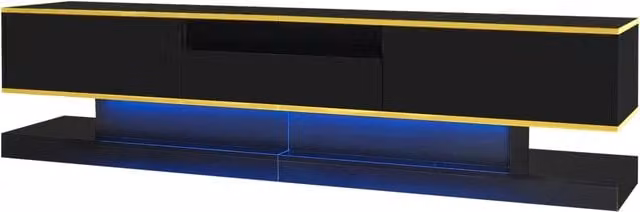 Mobile TV moderno nero lucido con tre cassetti, ripiano aperto e luci LED colorate 180x38x45 cm