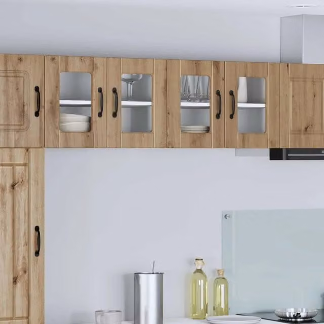 Mobile a parete moderno vidaXL in legno e vetro con ante in vetro marrone per cucina e soggiorno