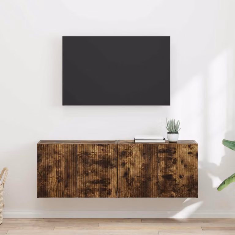 Set di 2 mobili TV da parete vidaXL in legno ingegnerizzato Rovere fumé marrone con scomparti multimediali L/P/H: 59,5 x 31,0 x 40,0 cm