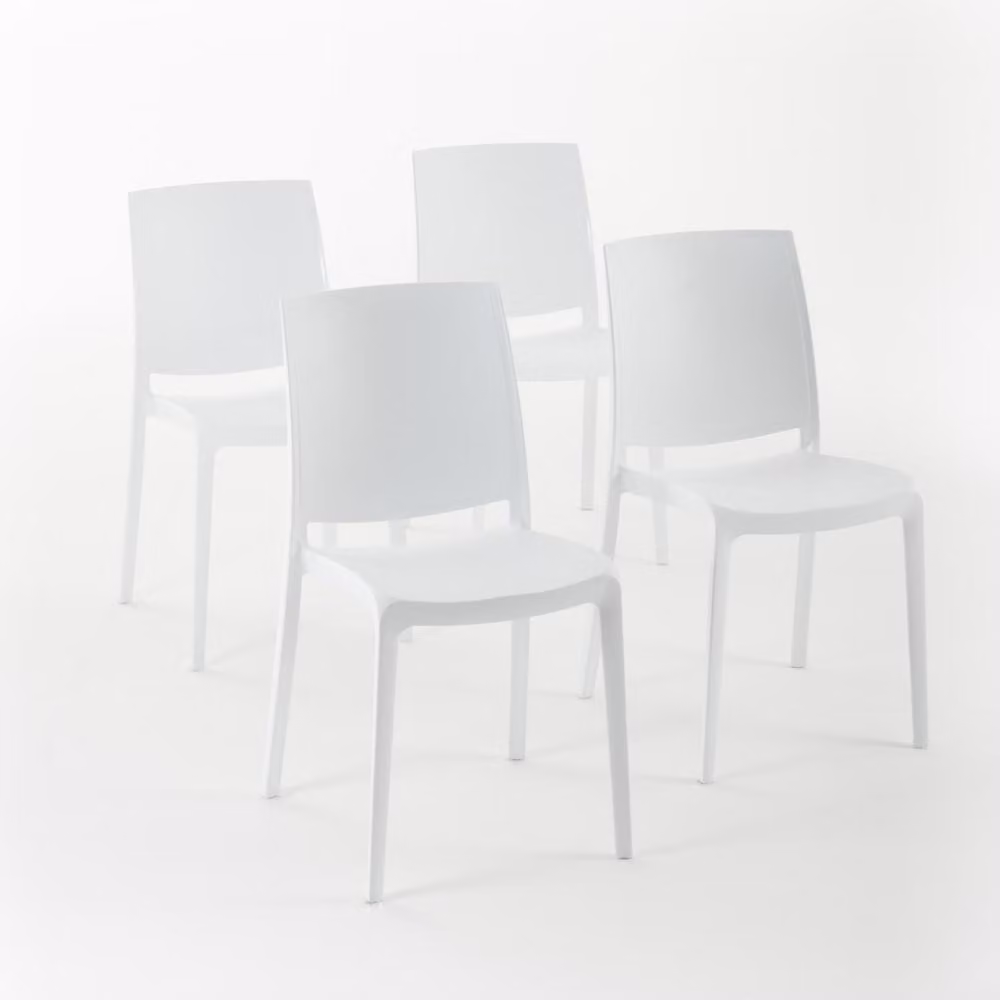 set di 4 sedie impilabili in polipropilene con fibra di vetro per uso esterno e giardino, bar e ristorante, cucina dal design moderno - CARMEN - Bianco
