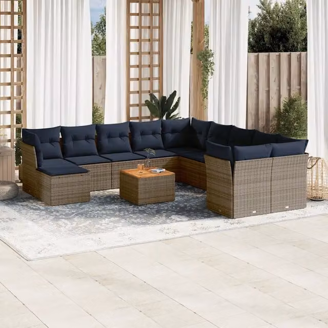 Set Divani da Giardino 12 pz con Cuscini Grigio in Polyrattan 3256313