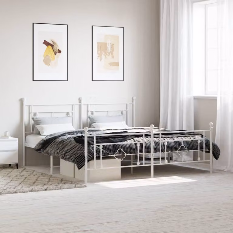 vidaXL Giroletto con Testiera e Pediera in Metallo Bianco L: 187 cm, P: 97 cm, H: 219 cm