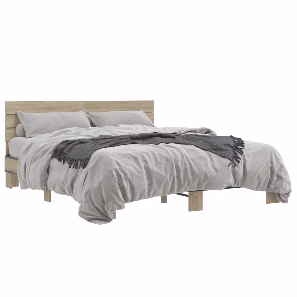 Letto Giroletto vidaXL in Rovere Sonoma e Metallo, L/P: 150 x 200 cm – 2