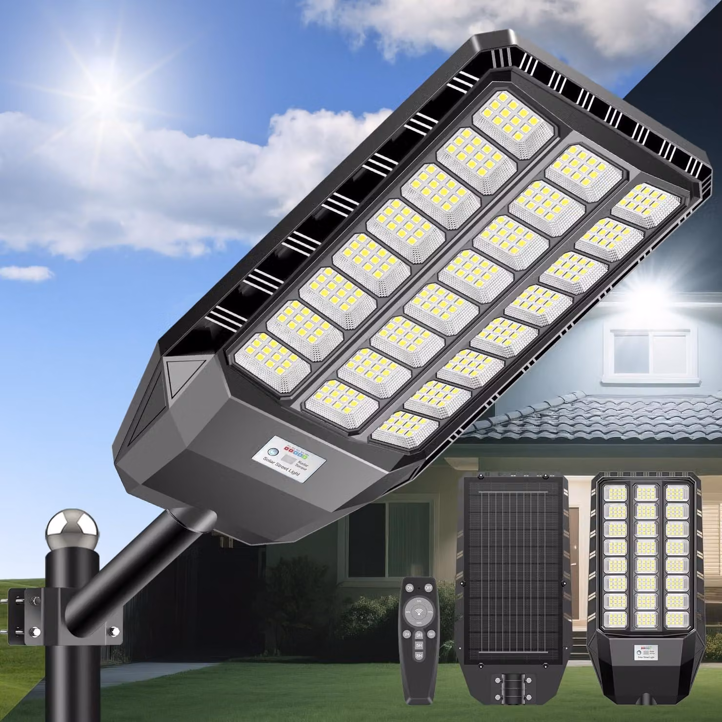 Lampione solare, con 288 LED, dotato di telecomando, grado di protezione IP67, illuminazione a 210°